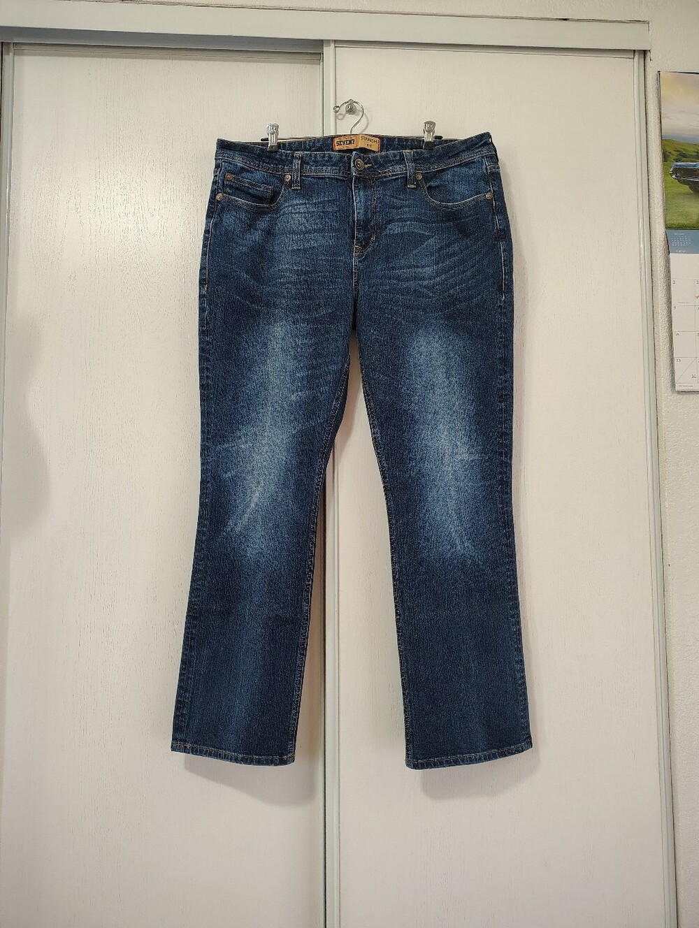Seven7 Straight Fit 4-Way Stretch Super Flexible Straight Leg Dark Wash Jeans